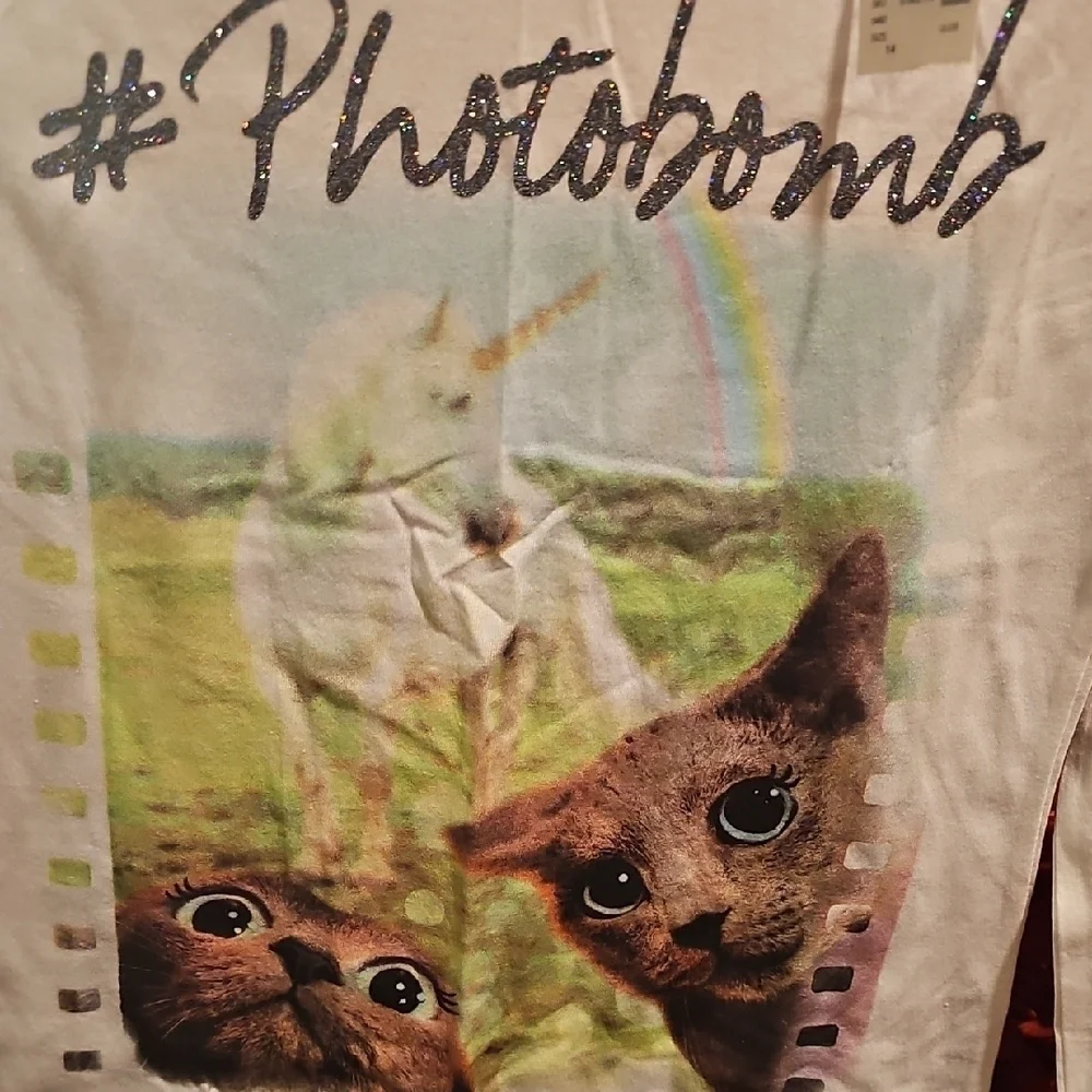 Justice NWT Girls Long Sleeve Cat Print #Photobomb Shirt Size 14